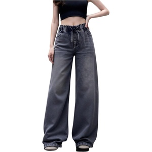 image:imageRoseSeek Girls Baggy Wide Leg Jeans High Elastic Waisted Denim Pants Casual Jeans with Bow Y2K StreetwearGrey