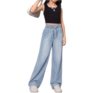 image:imageRoseSeek Girls Baggy Wide Leg Jeans High Elastic Waisted Denim Pants Casual Jeans with Bow Y2K StreetwearLight Wash