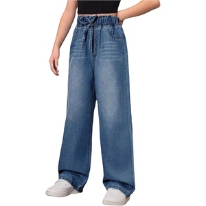 image:imageRoseSeek Girls Baggy Wide Leg Jeans High Elastic Waisted Denim Pants Casual Jeans with Bow Y2K StreetwearMedium Wash