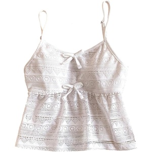 image:imageRoseSeek Girls Boho Bowknot Hollow Out Camisole Tops Spaghetti Strap V Neck Babydoll Crop TopWhite