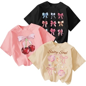 image:imageRoseSeek Girls Bow Cherry Graphic Tees Short Sleeve Crewneck Cute T Shirts Tops for Teens Summer TopsMix Beige Pink Black