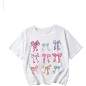 image:imageRoseSeek Girls Bow Graphic Tees Crew Neck Short Sleeve Summer T Shirts Preppy Cute Clothes for GirlsWhite With Bow