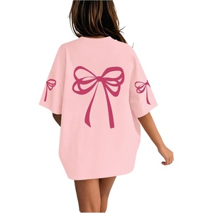 image:imageRoseSeek Girls Bow Leopard Graphic Tees Short Sleeve Preppy Summer T Shirt Aesthetic Baggy TopsBowknot Pink