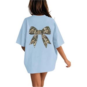 image:imageRoseSeek Girls Bow Leopard Graphic Tees Short Sleeve Preppy Summer T Shirt Aesthetic Baggy TopsBright Soft Blue