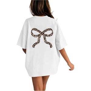 image:imageRoseSeek Girls Bow Leopard Graphic Tees Short Sleeve Preppy Summer T Shirt Aesthetic Baggy TopsCheetah Bow White