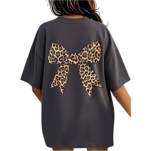 image:imageRoseSeek Girls Bow Leopard Graphic Tees Short Sleeve Preppy Summer T Shirt Aesthetic Baggy TopsDark Grey
