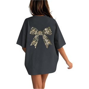 image:imageRoseSeek Girls Bow Leopard Graphic Tees Short Sleeve Preppy Summer T Shirt Aesthetic Baggy TopsDark Grey Bow