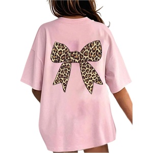 image:imageRoseSeek Girls Bow Leopard Graphic Tees Short Sleeve Preppy Summer T Shirt Aesthetic Baggy TopsLight Pink
