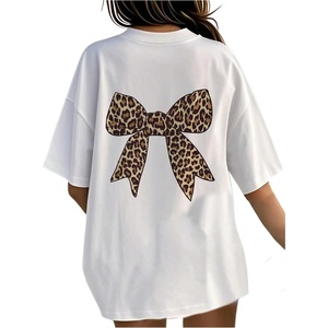 image:imageRoseSeek Girls Bow Leopard Graphic Tees Short Sleeve Preppy Summer T Shirt Aesthetic Baggy TopsWhite