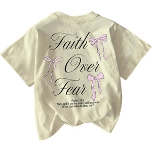 image:imageRoseSeek Girls Bowknot Letter Graphic Tshirt Short Sleeve Crew Neck Cute Summer Tee TopsApricot