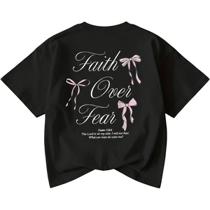 image:imageRoseSeek Girls Bowknot Letter Graphic Tshirt Short Sleeve Crew Neck Cute Summer Tee TopsBlack