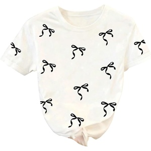 image:imageRoseSeek Girls Bowknot Letter Graphic Tshirt Short Sleeve Crew Neck Cute Summer Tee TopsBlack Bow White