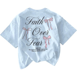 image:imageRoseSeek Girls Bowknot Letter Graphic Tshirt Short Sleeve Crew Neck Cute Summer Tee TopsBlue