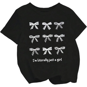 image:imageRoseSeek Girls Bowknot Letter Graphic Tshirt Short Sleeve Crew Neck Cute Summer Tee TopsBow Black