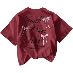 image:imageRoseSeek Girls Bowknot Letter Graphic Tshirt Short Sleeve Crew Neck Cute Summer Tee TopsBurgundy