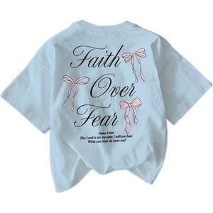 image:imageRoseSeek Girls Bowknot Letter Graphic Tshirt Short Sleeve Crew Neck Cute Summer Tee TopsLight Blue