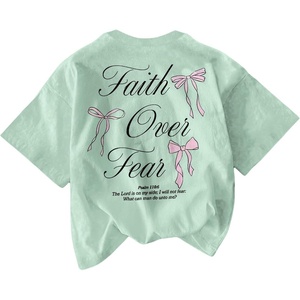 image:imageRoseSeek Girls Bowknot Letter Graphic Tshirt Short Sleeve Crew Neck Cute Summer Tee TopsMint Green