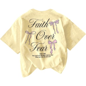 image:imageRoseSeek Girls Bowknot Letter Graphic Tshirt Short Sleeve Crew Neck Cute Summer Tee TopsYellow