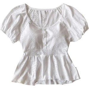 image:imageRoseSeek Girls Button Down Babydoll Tops Crew Neck Puff Sleeve Peplum Tops Cute Summer OutfitsWhite