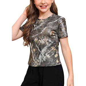 image:imageRoseSeek Girls Camo Print Short Sleeve Tee Shirt Crew Neck Summer Casual Tee TopsGreen