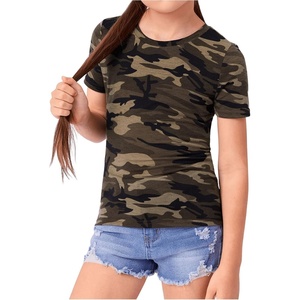 image:imageRoseSeek Girls Camo Print Short Sleeve Tee Shirt Crew Neck Summer Casual Tee TopsMulticolor