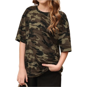 image:imageRoseSeek Girls Camo Print Short Sleeve Tee Shirt Crew Neck Summer Casual Tee TopsMulticolor Camo