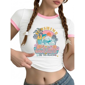 image:imageRoseSeek Girls Cherry Bow Crop Shirts Cute Short Sleeve Graphic Tees Summer Crew Neck Tight T ShirtMix White