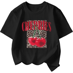 image:imageRoseSeek Girls Cherry Leopard Shirt Short Sleeve Loose Cute Summer T Shirt Trendy Aesthetic Baggy TopsBlack and Red