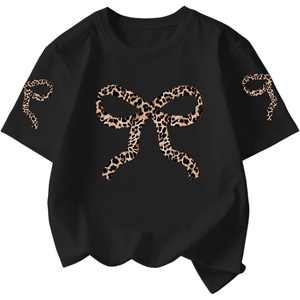 image:imageRoseSeek Girls Cherry Leopard Shirt Short Sleeve Loose Cute Summer T Shirt Trendy Aesthetic Baggy TopsCheetah Black
