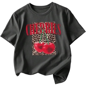 image:imageRoseSeek Girls Cherry Leopard Shirt Short Sleeve Loose Cute Summer T Shirt Trendy Aesthetic Baggy TopsDark Grey