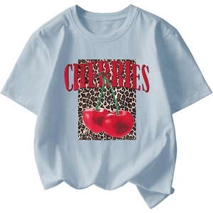 image:imageRoseSeek Girls Cherry Leopard Shirt Short Sleeve Loose Cute Summer T Shirt Trendy Aesthetic Baggy TopsLight Blue