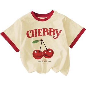 image:imageRoseSeek Girls Cherry Shirt Short Sleeve Colorblock Graphic Tees Cute Summer Shirts Y2k Aesthetic ClothesApricot