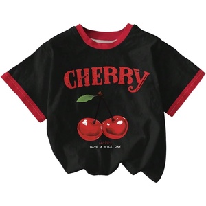 image:imageRoseSeek Girls Cherry Shirt Short Sleeve Colorblock Graphic Tees Cute Summer Shirts Y2k Aesthetic ClothesBlack and Red