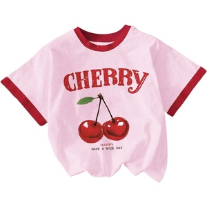 image:imageRoseSeek Girls Cherry Shirt Short Sleeve Colorblock Graphic Tees Cute Summer Shirts Y2k Aesthetic ClothesLight Pink White