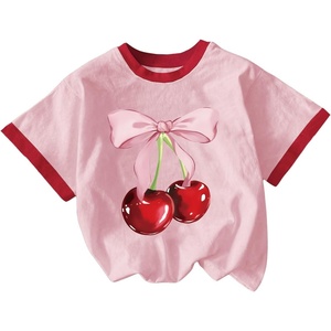 image:imageRoseSeek Girls Cherry Shirt Short Sleeve Colorblock Graphic Tees Cute Summer Shirts Y2k Aesthetic ClothesPink and Red