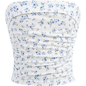 image:imageRoseSeek Girls Ditsy Floral Strapless Tube Top Cute Sleeveless Ruched Ribbed Bandeau TopsBlue