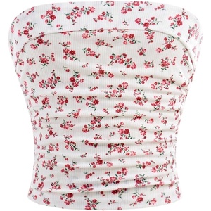 image:imageRoseSeek Girls Ditsy Floral Strapless Tube Top Cute Sleeveless Ruched Ribbed Bandeau TopsFloral Red