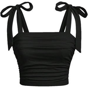 image:imageRoseSeek Girls Elegant Tie Shoulder Tank Top Sleeveless Ruched Summer Crop TopsBlack