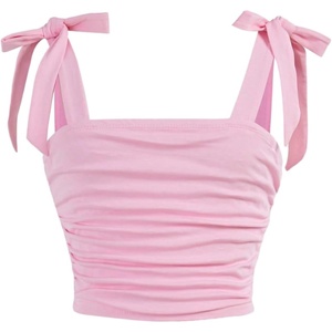image:imageRoseSeek Girls Elegant Tie Shoulder Tank Top Sleeveless Ruched Summer Crop TopsLight Pink