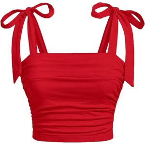 image:imageRoseSeek Girls Elegant Tie Shoulder Tank Top Sleeveless Ruched Summer Crop TopsRed