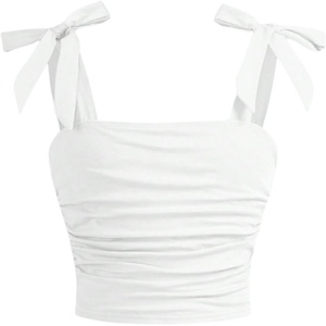 image:imageRoseSeek Girls Elegant Tie Shoulder Tank Top Sleeveless Ruched Summer Crop TopsWhite