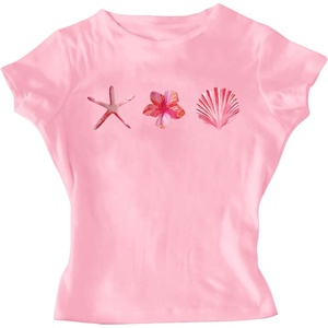 image:imageRoseSeek Girls Floral Graphic Crop Tops Tees Short Sleeve Crewneck Cute Slim Fit T Shirt Summer TopsBright Pink