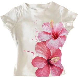 image:imageRoseSeek Girls Floral Graphic Crop Tops Tees Short Sleeve Crewneck Cute Slim Fit T Shirt Summer TopsFloral White