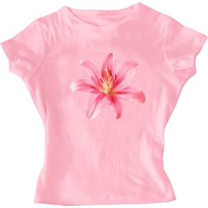 image:imageRoseSeek Girls Floral Graphic Crop Tops Tees Short Sleeve Crewneck Cute Slim Fit T Shirt Summer TopsLight Floral Pink