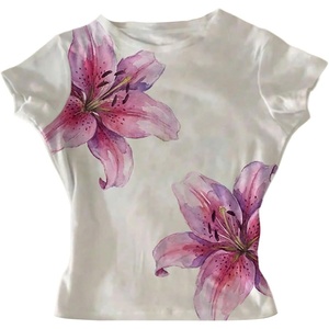 image:imageRoseSeek Girls Floral Graphic Crop Tops Tees Short Sleeve Crewneck Cute Slim Fit T Shirt Summer TopsWhite Floral Pink