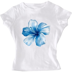 image:imageRoseSeek Girls Floral Graphic Crop Tops Tees Short Sleeve Crewneck Cute Slim Fit T Shirt Summer TopsWhite and Floral Blue