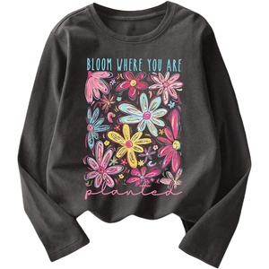 image:imageRoseSeek Girls Floral Graphic Tees Crew Neck Long Sleeve T Shirts Streetwear Tops Fall OutfitsDark Grey