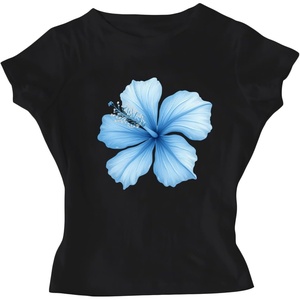 image:imageRoseSeek Girls Floral Hibiscus Graphic Tees Y2K Short Sleeve Crew Neck Casual Summer Tight ShirtFloral Black