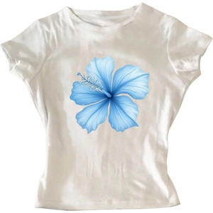 image:imageRoseSeek Girls Floral Hibiscus Graphic Tees Y2K Short Sleeve Crew Neck Casual Summer Tight ShirtWhite