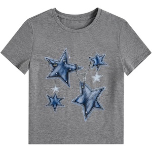 image:imageRoseSeek Girls Geometric Star Graphic Tee Tops Casual Summer Short Sleeve Crew Neck T ShirtGrey